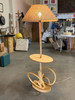 Restored Mid Century Rattan Pole Floor Lamp w/ Drink Stand