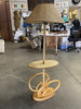 Restored Mid Century Rattan Pole Floor Lamp w/ Drink Stand