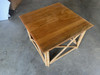 Restored Rattan & Koa Wood Cocktail Table W/ "X" Base Pole