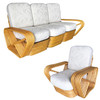 Restored Six-Strand Square Pretzel Rattan Sofa and Lounge Chair Set Restored Six-Strand Square Pretzel Rattan Sofa and Lounge Chair Set