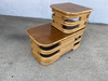 Restored Two-Tier Stacked Rattan Side Table With Mahogany Tops, Pair Restored Two-Tier Stacked Rattan Side Table With Mahogany Tops, Pair
