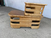 Restored Two-Tier Stacked Rattan Side Table With Mahogany Tops, Pair Restored Two-Tier Stacked Rattan Side Table With Mahogany Tops, Pair