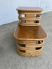 Restored Two-Tier Stacked Rattan Side Table With Mahogany Tops, Pair Restored Two-Tier Stacked Rattan Side Table With Mahogany Tops, Pair
