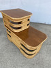 Restored Two-Tier Stacked Rattan Side Table With Mahogany Tops, Pair Restored Two-Tier Stacked Rattan Side Table With Mahogany Tops, Pair