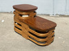 Restored Two-Tier Stacked Rattan Side Tables With Mahogany Tops, a Pair