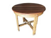 Restored X Pattern Round Rattan End Table With Mahogany Top