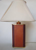 Two-Toned Square Leather Wrapped Table Lamp With Gold Trim