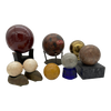 Vintage Marble, Brass, Resin, Glass Spheres With Stands Collection- 8 Pieces