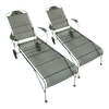 Vintage Wrought Iron Adjustable Back Rolling Chaise Loungers in Green - Set of 2