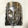 1930s Art Deco Revival Female Face Mask Light Up Wall Sconce, Pair 1930s Art Deco Revival Female Face Mask Light Up Wall Sconce, Pair