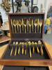 1950s Modernist Pattern Gold Plated Stainless Flatware Set of 92 by Reed and Barton