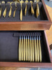 1950s Modernist Pattern Gold Plated Stainless Flatware Set of 92 by Reed and Barton