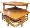 1950s Restored Ratan and Mahogany Two-Tiered Corner Table With Stacked Rattan Base