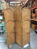 1950s Three Panel Arched Wicker Woven & Rattan Folding Screen