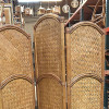 1950s Three Panel Arched Wicker Woven & Rattan Folding Screen
