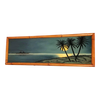 Hawaiian Landscape Oil Painting on Canvas Ocean Liner Full Moon Island Scenic Landscape in Rattan Frame