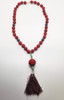 Vintage Chinese Cinnabar Shou Pendant Beaded Necklace and Matching Earrings.