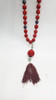 Vintage Chinese Cinnabar Shou Pendant Beaded Necklace and Matching Earrings.