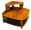 Restored Rattan 1940s Double Level Corner Table with Quatered Koa Wood Top
