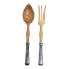 Mid Century Teak Serving Fork and Spoon With Etruscan Sterling Handle- Set of 2