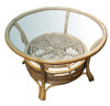 Restored Round Two-Tier Rattan Spiral Coffee Table With Glass Top