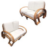 1940s Restored Rattan Double Horseshoe Settee - Pair