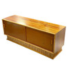Restored Frankl Style Rattan & Mahogany Credenza TV Stand W/ Stacked Rattan Base