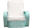 Restored 1940s Aqua Turquoise 5-Strand Square Pretzel Rattan Lounge Chairs - Pair Restored 1940s Aqua Turquoise 5-Strand Square Pretzel Rattan Lounge Chairs - Pair