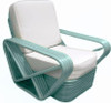 Restored 1940s Aqua Turquoise 5-Strand Square Pretzel Rattan Lounge Chairs - Pair Restored 1940s Aqua Turquoise 5-Strand Square Pretzel Rattan Lounge Chairs - Pair