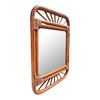 1950s Restored Single-Strand Rounded Rattan Wall Mirror With Stick Reed Rattan
