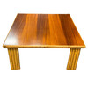 Restored Rattan & Curly Mahogany Square Coffee Table W/ Stacked Rattan Legs Restored Rattan & Curly Mahogany Square Coffee Table W/ Stacked Rattan Legs
