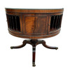1940s Mahogany & Brass Round Drum Coffee Table W/ Inlaid Leather by Weiman (Signed)