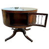 1940s Mahogany & Brass Round Drum Coffee Table W/ Inlaid Leather by Weiman (Signed)