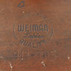 1940s Mahogany & Brass Round Drum Coffee Table W/ Inlaid Leather by Weiman (Signed)