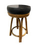 1950s Restored Rattan Double Stand Arched Barstool With Black Naugahyde Seats- a Pair 1950s Restored Rattan Double Stand Arched Barstool With Black Naugahyde Seats- a Pair