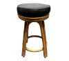 1950s Restored Rattan Double Stand Arched Barstool With Black Naugahyde Seats- a Pair 1950s Restored Rattan Double Stand Arched Barstool With Black Naugahyde Seats- a Pair
