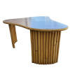 1950s Restored Biomorphic Mahogany Coffee Table W/ Stacked Rattan Legs 1950s Restored Biomorphic Mahogany Coffee Table W/ Stacked Rattan Legs