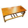 1950s Restored 2-Tier Rattan Staple Base Coffee Table W/ Mahogany