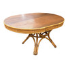 1950s Restored Round Rattan & Mahogany Dining Table W/ Leaf 1950s Restored Round Rattan & Mahogany Dining Table W/ Leaf