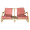 1950s Mid-Century 2-Strand Transitional Arm 3-Seat Rattan Sofa With Arched Base