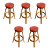 1950s Restored Arched Rattan Bar Stools With Studded Nailhead Red Seats- Set of 5 1950s Restored Arched Rattan Bar Stools With Studded Nailhead Red Seats- Set of 5