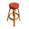 1950s Restored Arched Rattan Bar Stools With Studded Nailhead Red Seats- Set of 5 1950s Restored Arched Rattan Bar Stools With Studded Nailhead Red Seats- Set of 5