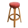 1950s Restored Arched Rattan Bar Stools With Studded Nailhead Red Seats- Set of 5 1950s Restored Arched Rattan Bar Stools With Studded Nailhead Red Seats- Set of 5