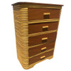 Restored Art Deco Stacked Rattan Highboy Dresser w/ Mahogany