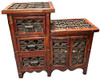 Late Qing Dynasty Split Bamboo & Lattice Top Chippendale Cabinet W/ 3 Drawers Late Qing Dynasty Split Bamboo & Lattice Top Chippendale Cabinet W/ 3 Drawers
