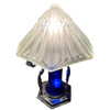 1980s Frankart Era Art Deco Style Chrome & Cobalt Figural Lamp With Vivian Glass Shade