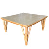 1950s Restored Mid-Century Large Square Rattan Coffee Table With Formica Top