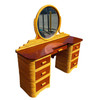 Restored Art Deco Frankl Style Stacked Rattan Vanity w/ Round Mirror & Stool