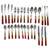 2-Toned Butterscotch, Red, Green Bakelite Stainless Steel Flatware 34 Pieces Set