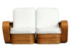 Restored Paul Frankl Six-Strand Square Pretzel Stacked Rattan Loveseat